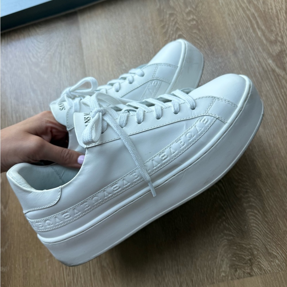 White Platform Sneakers - Women's Lace-Up Casual Shoes